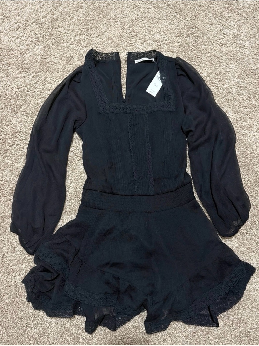Abercrombie & Fitch Black Long-Sleeve Lace-Trim Romper